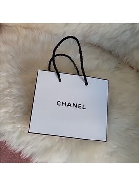 CHANEL White Gift Bag with Black Handles